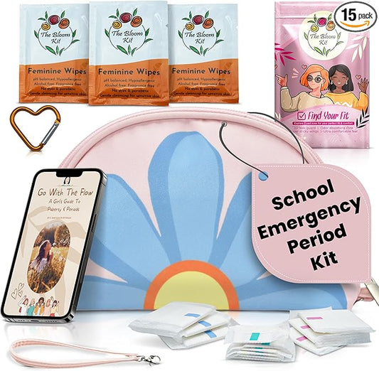 The Bloom First Period Kit for Girls 9-12, Cute Sanitary Napkin Storage Bag Gifts, Tween Period Starter Kit, Portable Wate...