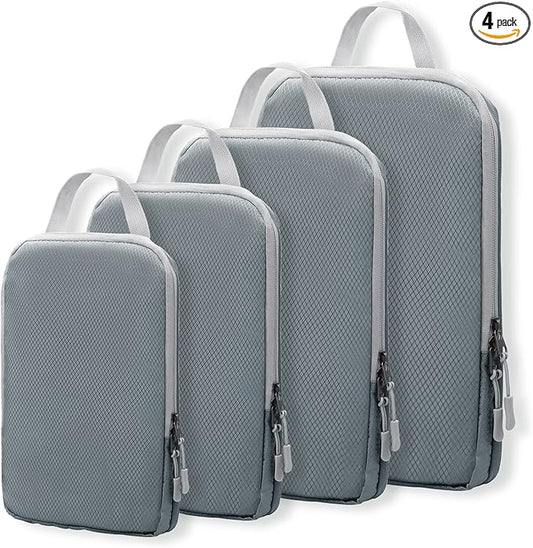 WOOMADA Compression Packing Cubes for Suitcases Travel Essentials 4 Set Expandable Travel Bags Organizer for Luggage(dark ...