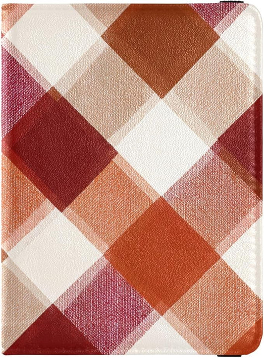 Rust Rded Orange Plaid Passport and Vaccine Card Holder Combo Travel Documents Organizer Protector Lightweight