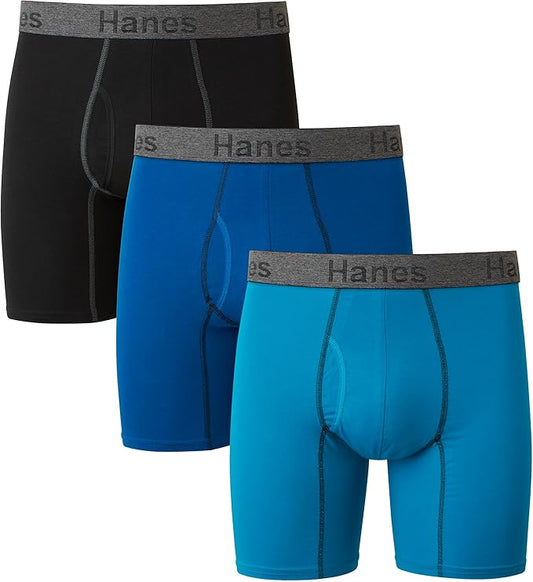 Hanes Men's Underwear Boxer Briefs or Long-Leg Boxer Briefs Pack, 3 Pack, No-Ride-Up, Stretch-Cotton Men Clothing