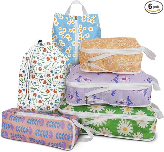 6 Pcs Compression Packing Cubes, Packing Cubes for Travel, Waterproof Luggage Organizer Bags Set, Cute Packaging Cubes for...