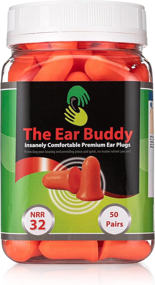 The Ear Buddy Premium Soft Foam Ear Plugs for Sleeping Noise Cancelling, Hearing Protection Earplugs for Shooting Range, C...