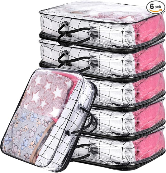 6 Pcs Large Clear Travel Packing Cube, See-Through PVC Organizer, Vinyl Zippered Storage Bags Multipurpose Pouch with Hand...