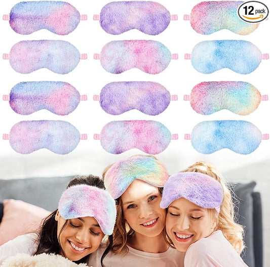 Cuffbow 12 Pcs Plush Sleeping Eye Masks Bulk Comfortable Sleep Eye Cover Mask for Kids Women Men Soft Furry Blindfold Faux...