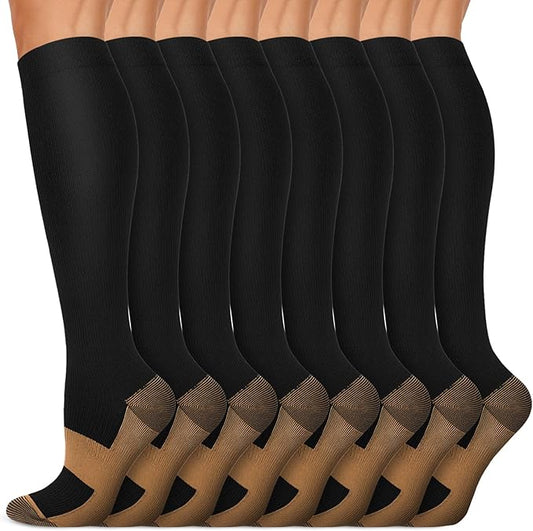 Copper Compression Socks 15-20 mmHg for Men & Women 8 Pairs – Circulation Support for Nurses, Travel, Running, Hiking, Soccer