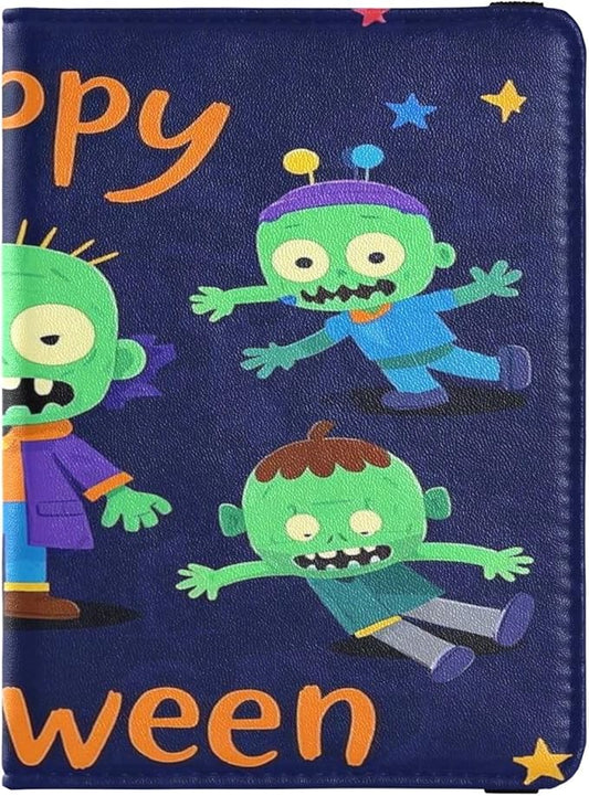 Happy Halloween Cartoon Cute Zombie11 Leather Passport and Vaccine Card Holder Combo Travel Passport Wallet With Vaccinati...