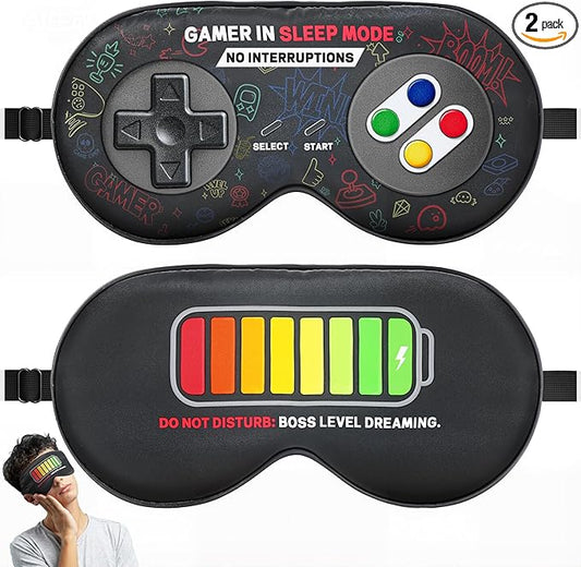 BeeVines 100% Real Mulberry Silk Sleep Mask 2 Pack, Original Design Game Themed Pure Silk Blackout Eye Cover for Kids & Ad...