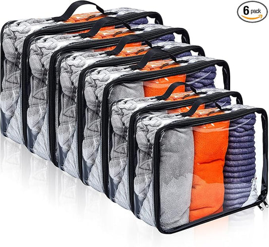 Hillban 6 Pcs Black Large Clear Travel Packing Cube 3 Sizes See Through PVC Organizer for Suitcase Multipurpose Pouch with...