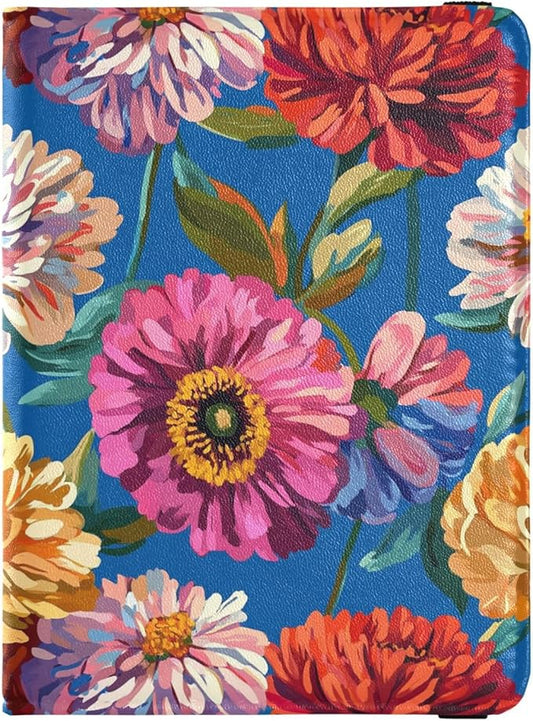 Flowers Peonies Royal Blue Passport and Vaccine Card Wallet Combo Travel Passport Wallet Passport Holder Combo with Vaccin...