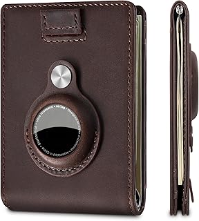NopoWalli Slim RFID Wallet for Men with Air Tag, Genuine Leather Card Holder Minimalist Bifold, Front Pocket Wallets for M...