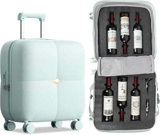 SERABETTO Wine Suitcase - 6 Bottle Travel Case with TSA Lock, Removable Inserts and Silent Spinner Wheels