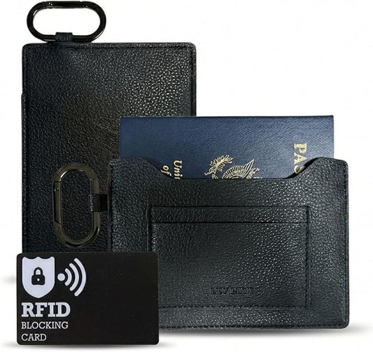 LEV LINA Passport Holder – Slim RFID Blocking Leather Passport Wallet with Built-In RFID Protection & Black-Tone Carabine...