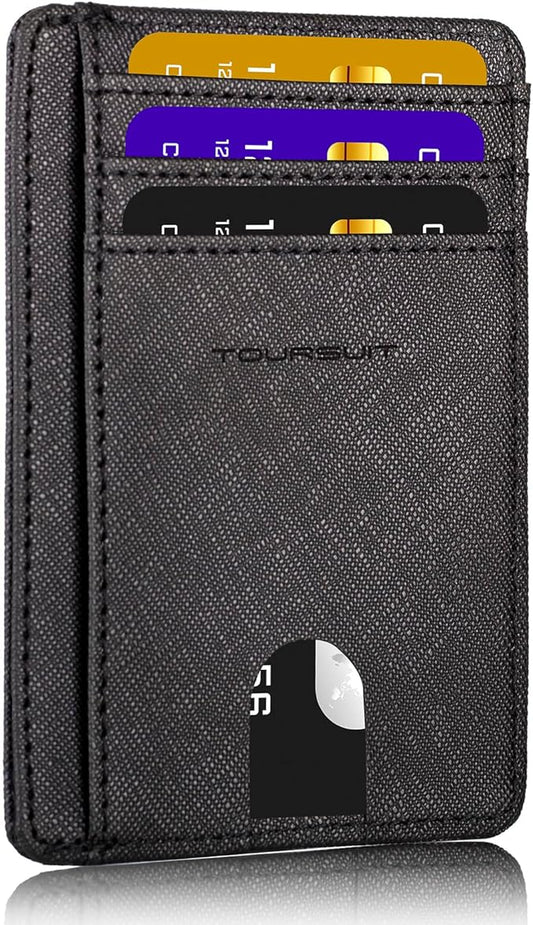 TOURSUIT Travel Minimalist Slim Front Pocket Wallet for Men Women, RFID Blocking Credit Card Holder Case (Cross Black)