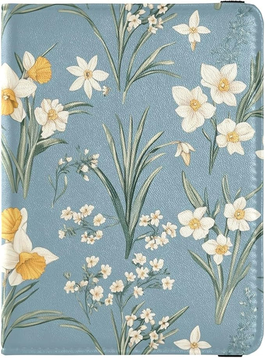 White Flowers Blue Passport and Vaccine Card Wallet Combo Travel Passport Wallet Passport Holder Combo with Vaccine Card S...