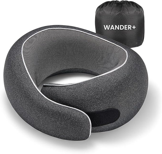 WANDER PLUS® Travel Neck Pillow, Pure Memory Foam Neck Pillow for Airplanes, Comfortable Breathable Cover, 360 Degree Supp...