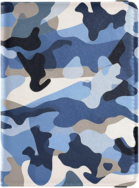 Camouflage Blue Leather Passport and Vaccine Card Holder Combo Travel Passport Wallet Passport Holder Combo with Vaccine C...