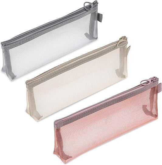 Piriuuo 3 Pcs Mesh Makeup Brush Bag, Nylon Mesh Zipper Pouch Bags Portable Mesh Zipper Pouch Bags Mesh Makeup Bags with Zi...