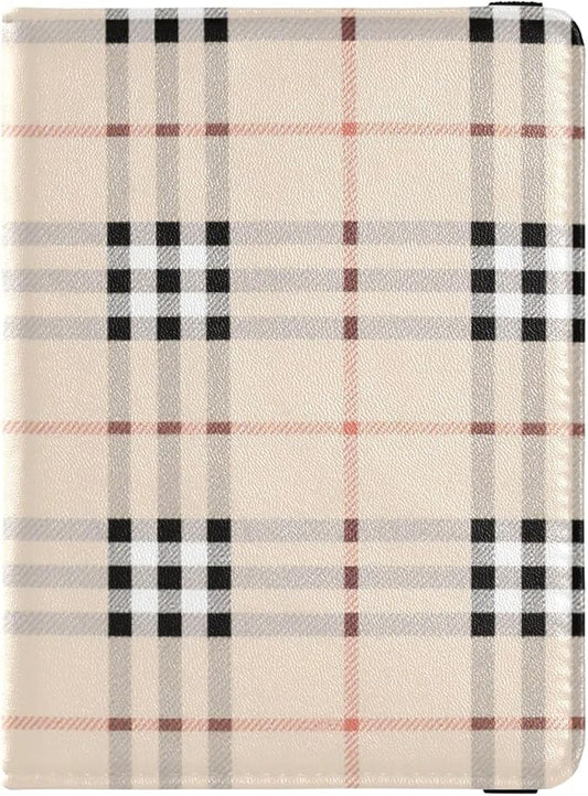 Black White Beige Checkered Plaid Leather Passport Holder Cover Wallet for travel Wallet Combo Passport Cover for women Wa...