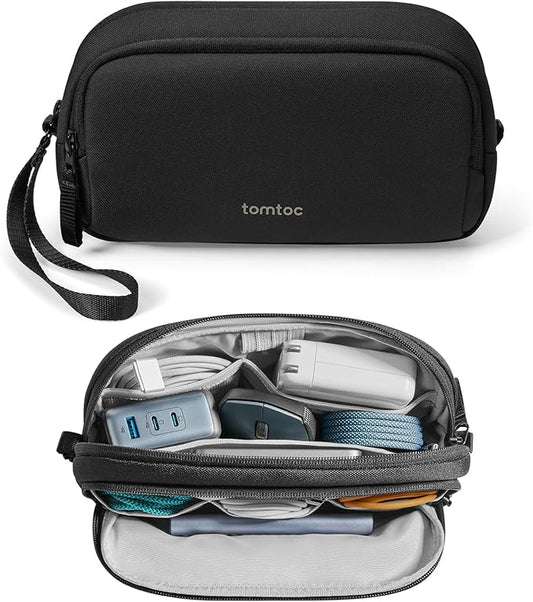 tomtoc Electronic Organizer Travel Case, Water Resistant Dual Compartment Tech Pouch Cable Organization Storage Bag for Ch...