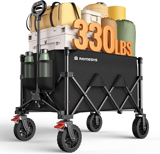 Wagons Carts Foldable, Collapsible Foldable Wagon 330lbs Capacity, Large Capacity Wagon Cart with All-Terrain Wheels,Heavy...