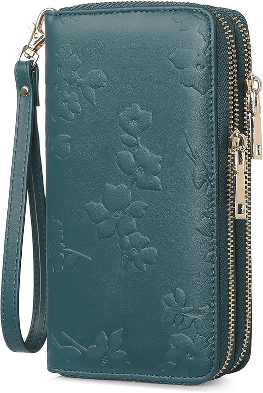 yiijay Womens Wallet RFID Blocking Large Capacity Leather Double Zip Wristlet Wallet Credit Card Phone Passport Holder for...