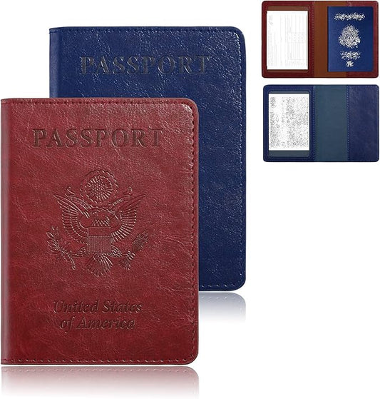 Passport and Vaccine Card Holder Combo, PU Leather Passport Wallet,Waterproof CDC Vaccination Card Passport Protector,Slim...
