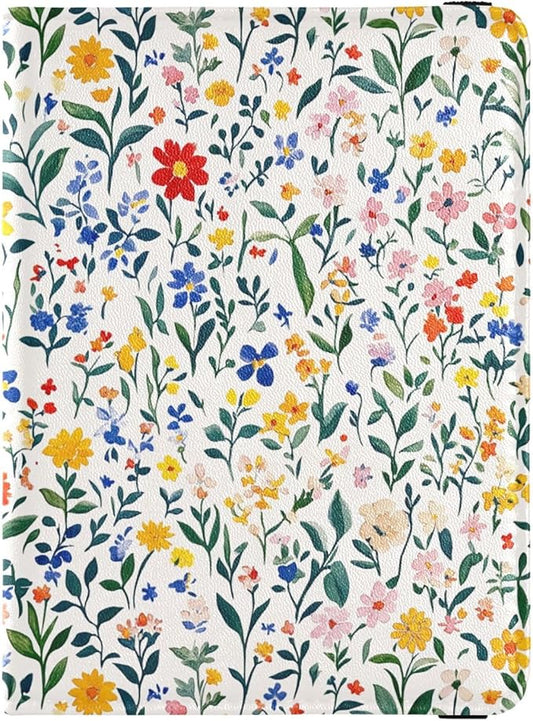 Spring Wild Flowers White Passport and Vaccine Card Wallet Combo Travel Passport Wallet With Vaccination Card Slot Passpor...