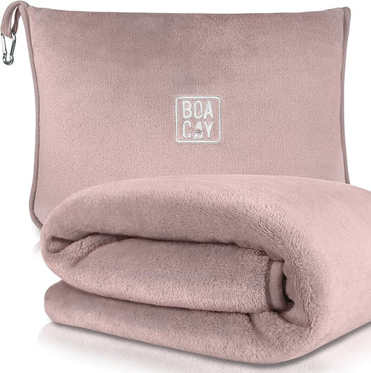 BOACAY Soft & Warm Travel Blanket for Airplane & Car - Long Flight Essential for Women, Men, Kids - Compact Pillow with Lu...
