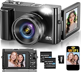 4K Digital Camera for Photography Autofocus, Upgraded 64MP WiFi Vlogging Camera for YouTube with 3" 180° Flip Screen, 16X ...