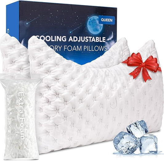 KUCEY Cooling Side Sleeper Pillow for Neck and Shoulder Pain, Luxury Shredded Memory Foam Curved Bed Pillows for Sleeping ...