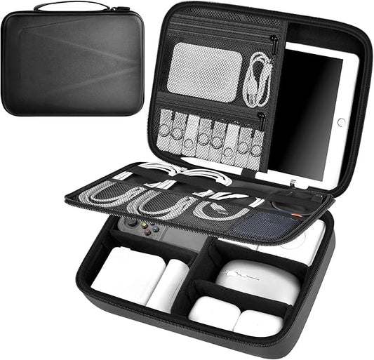 Electronics Organizer Travel Case for MacBook Power Adapter Charger Cables, Double Layer for Mouse, Power Banks, IPad, Air...
