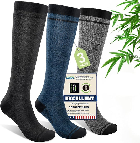 Iambamboo Compression Socks Women & Men, 15-20 mmHg Bamboo Viscose Knee High Soft Support for Flying Travel Daily