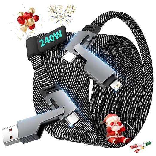 Travel Essentials 240W USB C Cable,4 in 1 Charging Cable Fast Charging Cords with E-Mark Chip,Multi USB Cable for iPhone 1...