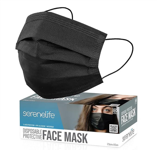 SereneLife 50 Count Disposable Face Masks | Breathable 3-Ply Layers | Made from Non-Woven Fabric | Comfortable Earloops | ...