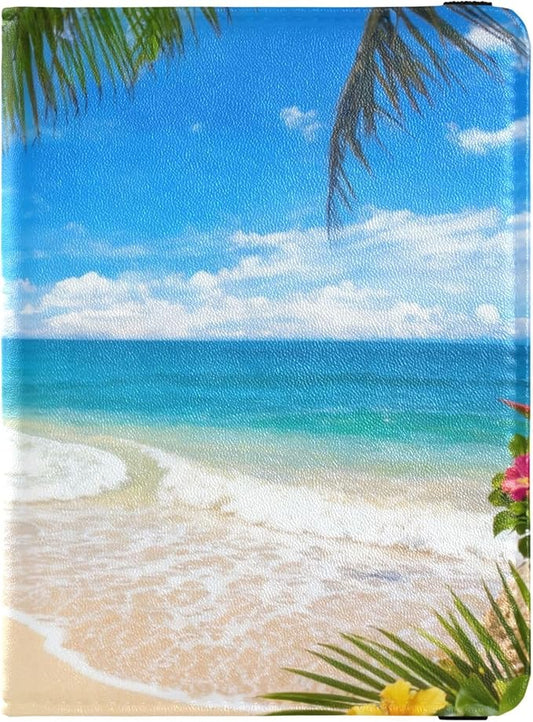 Tropical Beach Paradise with Palm Trees Passport and Vaccine Card Holder Combo Passport Holder with Vaccine Card Slot, PU ...