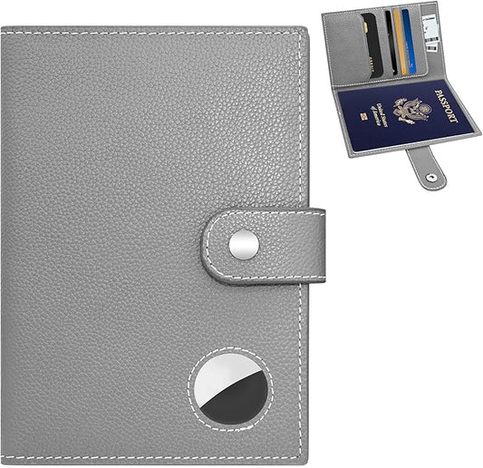 Genuine Leather Passport Holder, RFID Blocking Travel Wallet for Men/Women, Stylish Passport Cover with Airtag Slot, Durab...