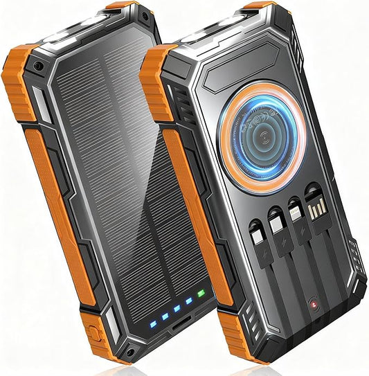 Solar Power Bank,49800mAh Wireless Portable Phone Charger with Built-in 4 Cables,22.5W Fast Charging External Battery Pack...