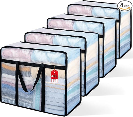 4 Pack Clear Blanket Storage Bags, Plastic Comforter Clothes Storage Bags Underded Moving Bags Closet Organizers and Stora...