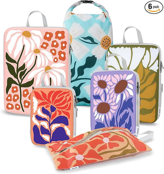 Gonex Compression Packing Cubes, 6pcs Expandable Storage Travel Luggage Bags Organizers with Shoe Bag Laundry Bag, Travel ...