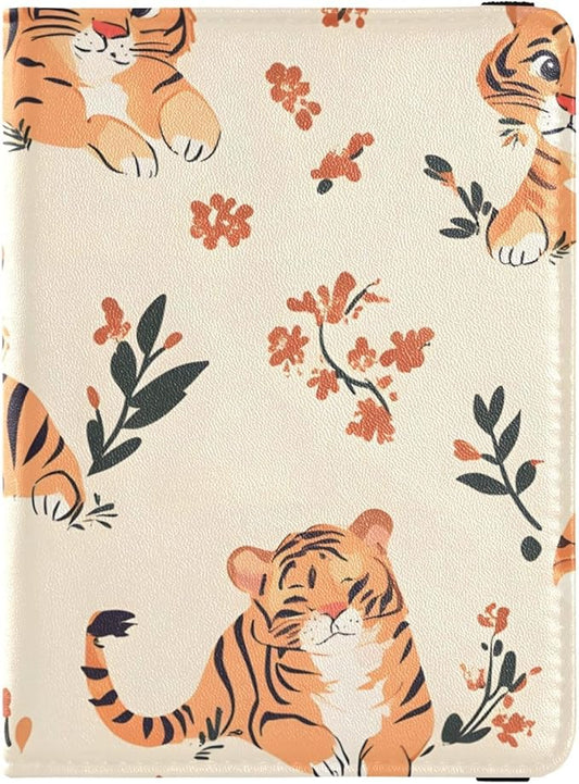 Cute Tigers Beige Leather Passport and Vaccine Card Holder Combo Travel Documents Organizer Protector Passport Holder Comb...