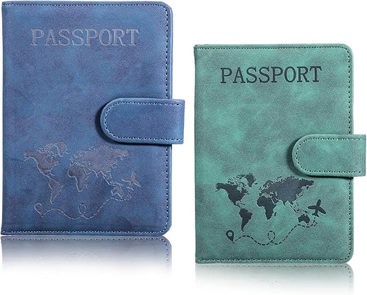 2 Pack Passport Holder for Travel Essentials Wallet RFID Blocking Card Case, Leather Passport Cover with Credit Card Slot ...