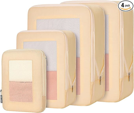 HDKJDPG 4 Set Compression Packing Cubes Travel for Suitcases,Compressible Mesh Packing Cubes for Travel Women Packing Orga...