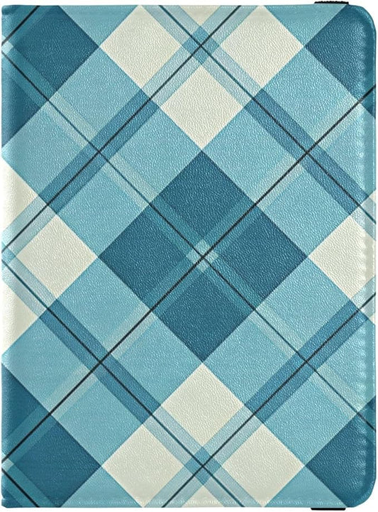 Dark Turquoise Checkeds Leather Passport and Vaccine Card Holder Combo Passport Case Travel Documents Wallet Passport Hold...