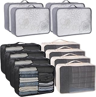 SHENLIU 12 Pcs XL Packing Cube for Travel Luggage Organizer, 17.7 x 12.99 x 4.72 inches Reusable Black Gray Beige Mesh Tra...