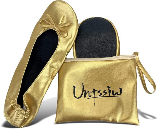 Untssiw Women's Foldable Portable Ballet Flat Roll Up Slipper Shoes with Travel Pouch - Fold Up Ballet Flats for Women - B...
