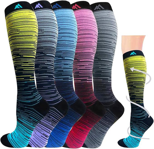 Graduated Compression Socks for Women&Men 20-30mmhg Knee High Socks Travel Hiking Running Stocking