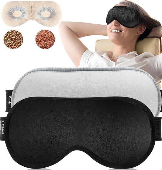 Heated Eye Mask (2-Packs), Moist Warm Compress Microwave with Flaxseed Cassia Seed, Weighted Eye Mask for Sleeping, Dry Ey...