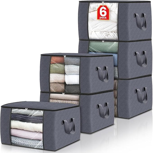 Fab totes Storage Bags,Clothes Blanket Storage Bins Foldable Closet Organizers with Reinforced Handle for Home Dorm Storag...