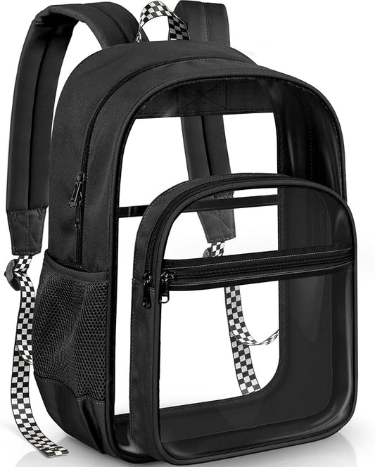PAMANO Clear Backpack Heavy Duty Fabric & PVC Transparent Bookbag, See Through Bag for College Work Travel Security, Black