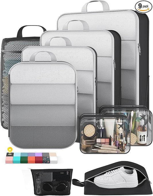 Veken 9/11 Set Compression Packing Cubes for Travel Essentials,Compressible Expandable Large Luggage Suitcase Organizer Ba...